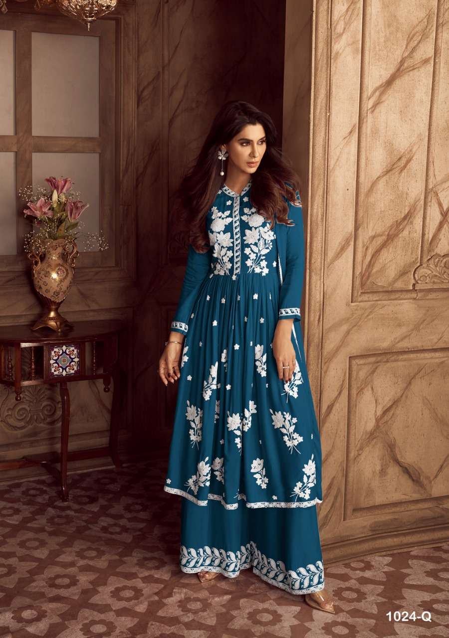LAKHNAVI VOL 4 NEW COLOR HEAVY REYON LAKHNAWI WORK KURTI WITH PLAZZO AND DUPATTA BY S3FOREVER BRAND 1024 Q